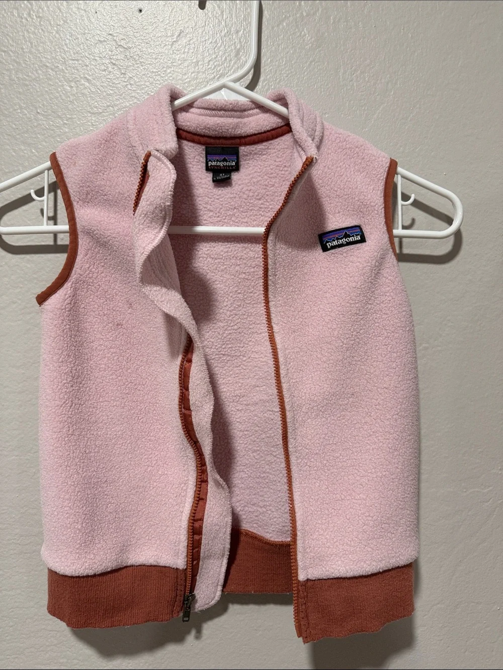 Patagonia Pink Fleece Vest with Rust Trim